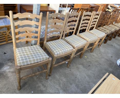 A SET OF FIVE LANCASHIRE STYLE LADDER BACK CHAIRS