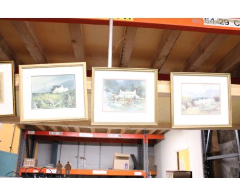 TWO VINTAGE PRINTS OF STRATFORD-UPON-AVON TOGETHER WITH THREE PRINTS OF COUNTRY COTTAGES