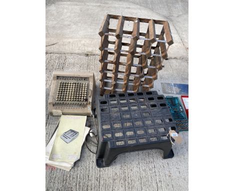A VINTAGE CASH DRAWER, A STEP AND A WINE RACK