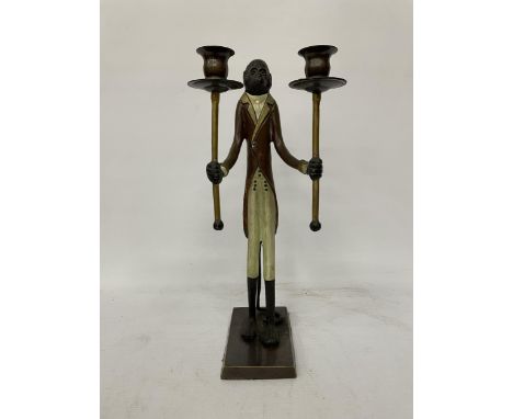 A VINTAGE BRONZE/BRASS MAITLAND SMITH BUTLER MONKEY CANDLESTICK, HEIGHT 40.5CM
