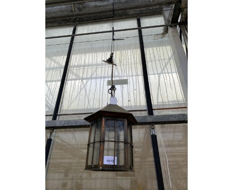 A SMALL VINTAGE COPPER CEILING LIGHT LANTERN