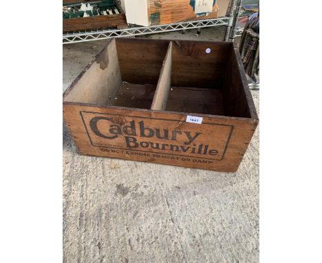 A VINTAGE CADBURY BOURNVILLE WOODEN MONOGRAMED BOX