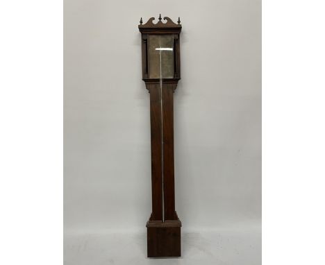 AN ANTIQUE STICK MAHOGANY CASED BAROMETER