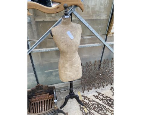 A VINTAGE R.D.FRANKS DRESS MAKERS MANEQUIN WITH WOODEN TRIPOD STAND