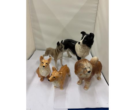 FIVE VARIOUS CERAMIC DOGS TO INCLUDE A COOPERCRAFT COLLIE, SYLVAC CORGIS ETC