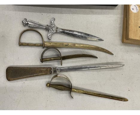 FIVE VINTAGE SWORD LETTER OPENERS