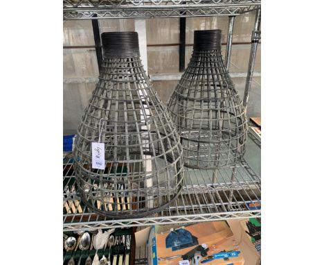 A PAIR OF DECORATIVE SPLIT CANE LIGHT SHADES