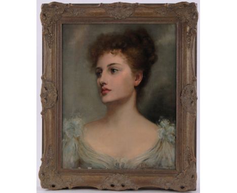 Frances Bramley Warren,oil on canvas, portrait of a young woman, signed, 20" x 16", framed.