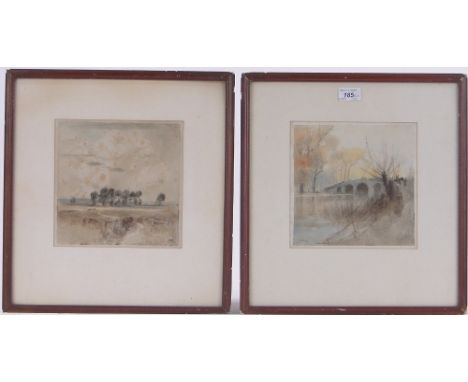Henry Fullwood,pair of mono prints, rural scenes, inscribed verso, 8" x 8", framed.