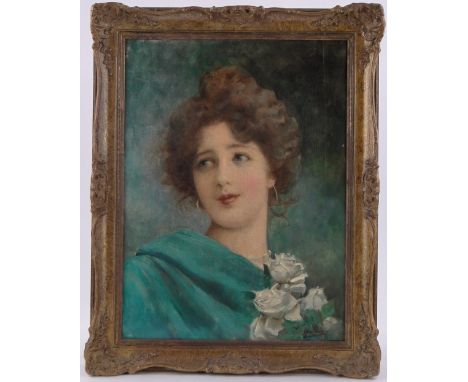 Leo Malempre (active 1887-1901),oil on canvas, portrait of a young woman, signed, 20" x 15", framed.