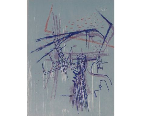 Wilfredo Lam,original lithograph, surrealist composition circa 1960 issued by XXth Siecle, Paris, i 12" x 9".