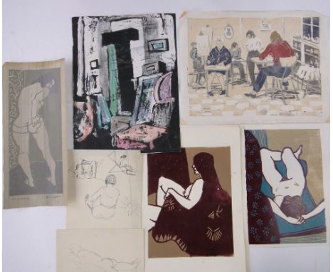 A folder of various wood-cuts and mono prints including works by Sydney Horne Shepherd.