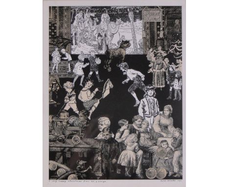 Peter Blake,original lithograph, "A Very Happy Christmas", published 1985, s 11" x 8.5", framed.