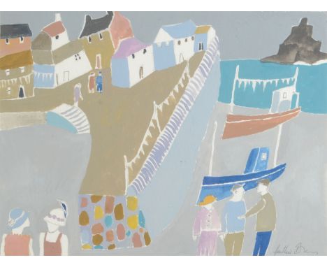 HEATHER BRAY Fish Festival Gouache Signed Inscribed to the back 24 x 32cm The Bray family have long been influential in arts 