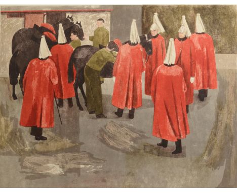 RICHARD PLATT Horse guards circa 1953 Three colour lithograph Signed and inscribed by the artists widow Diane Platt Paper siz