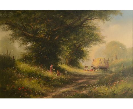 Attributed to TED DYERChildren playing in a wooded laneOil on canvas49 x 74cm   Condition report:  Good condition. Frame good