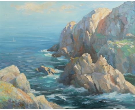 BARRIE BRAY Porthmoina Cove Oil on canvas Inscribed and dated '91 to the back 40 x 50cm The Bray family have long been influe