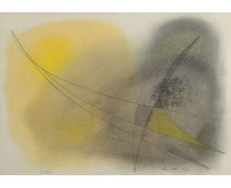 JOHN WELLS Abstract forms 73/8D Mixed media Signed, inscribed and dated 1972 Further signed and inscribed to the back 24 x 34