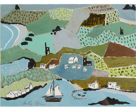 HEATHER BRAY Cornwall in Summer Gouache Signed Inscribed to the back 24 x 32cm The Bray family have long been influential in 
