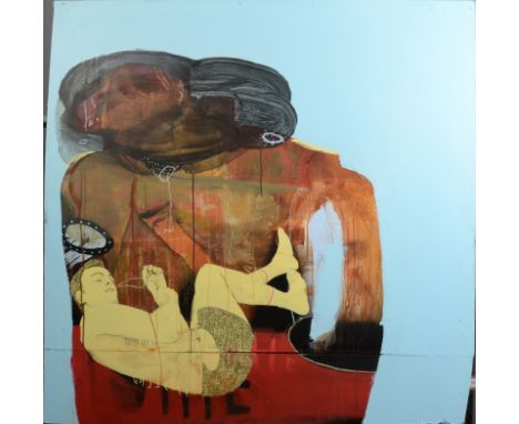 SAMUEL BASSETT Being a Lady Under Durdle Door Mixed media on board Signed Further signed to the back 105 x 106.5cm