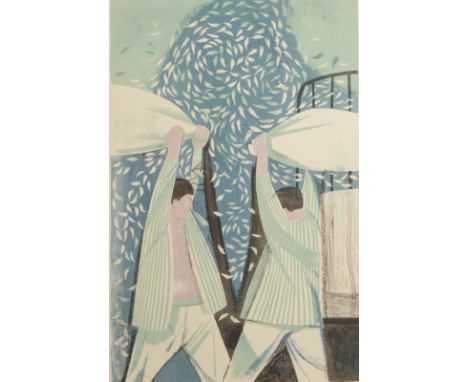 RICHARD PLATT The Pillow Fight circa 1952 Three colour lithograph Signed and inscribed by the artists widow Diane Platt Paper