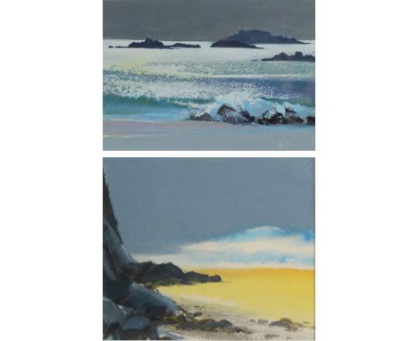 BARRIE BRAY Tide on the turn Mixed media Monogrammed Inscribed to the back Together with a Scillonian acrylic The Bray family