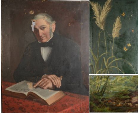 Portrait of an elderly gentleman readingOil on canvas91.5 x 71cmPlus a Woodland streamOil on canvas41 x 61cmTogether with an 