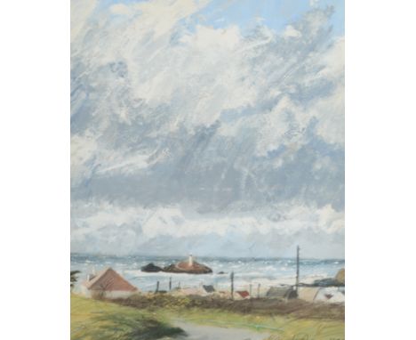 ROBERT JONES Stormy Day Godrevy Mixed media Signed and dated 1990 29 x 24cm