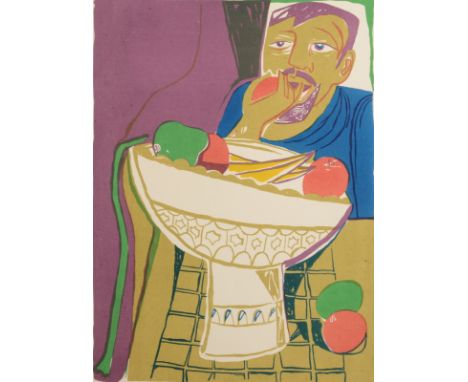 RICHARD PLATT Myself with Fruit circa 1950 Three colour lithograph Signed and inscribed by the artists widow Diane Platt Pape