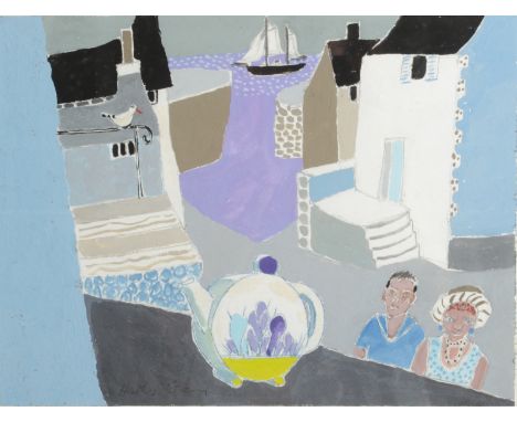 HEATHER BRAY The Teapot Gouache Signed Inscribed to the back 24 x 32cm The Bray family have long been influential in arts in 