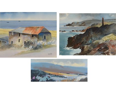 BARRIE BRAY Moorland Oil on board Together with two watercolours by the same hand The Bray family have long been influential 