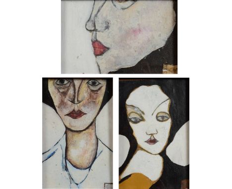 BEN CARRAVICK Female heads Mixed media Three small works each signed