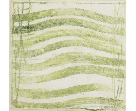 SANDRA BLOW RA Green composition Mixed media Signed and dated '96 15 x 16cm