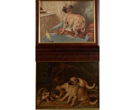 PHIL W SMITH Seated pug dog (The Dyspeptic)Watercolour Signed and dated 1901Labels to the back 32 x 23cmTogether with two pug
