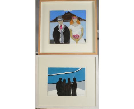 HEATHER BRAY Watching The WavesGouacheSigned Together with an oil by the same hand 'Newly Weds' The Bray family have long bee