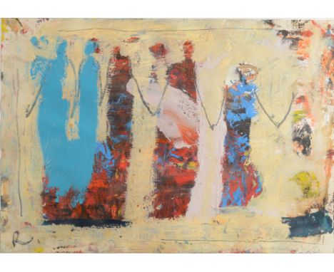 PAUL WADSWORTH Five Figures Mixed media Initialled 45 x 63 cm