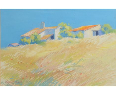 BARRIE BRAY Greek farmstead Gouache Signed 24 x 35.5cm The Bray family have long been influential in arts in Cornwall, having