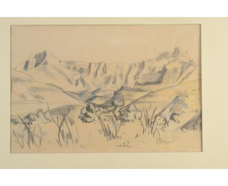 ANTHONY JOHN Landscape Mixed media (charcoal and watercolour) Signed Inscribed on the reverse 37 x 54cm