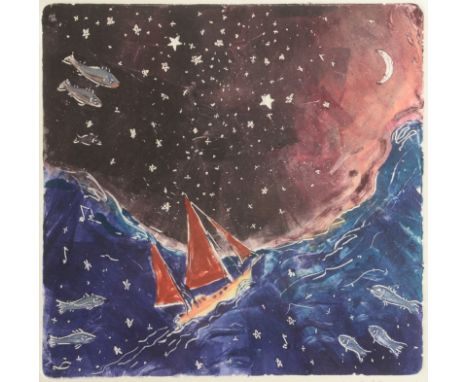 IAN DUNLOP Grand Banks, Night Monotype Signed 24 x 25 cm