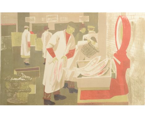 RICHARD PLATT Billingsgate circa 1954 Three colour lithograph Signed and inscribed by the artists widow Diane Platt Paper siz