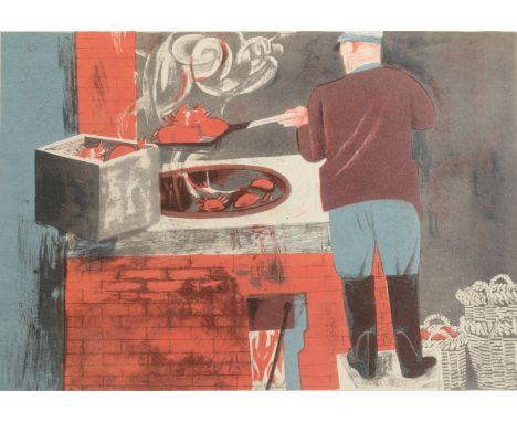 RICHARD PLATT Boiling Lobsters circa 1953 Three colour lithograph Signed and inscribed by the artists widow Diane Platt Paper