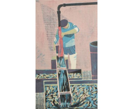 RICHARD PLATT Fish Washing Three colour lithograph Signed and inscribed by the artists widow Diane Platt Paper size 54 x 38cm