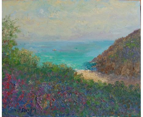 MICHAEL J STRANGEarly Evening Light Rising MoonSigned and datedInscribed on the back199725 x 31 cm   Condition report:  It is
