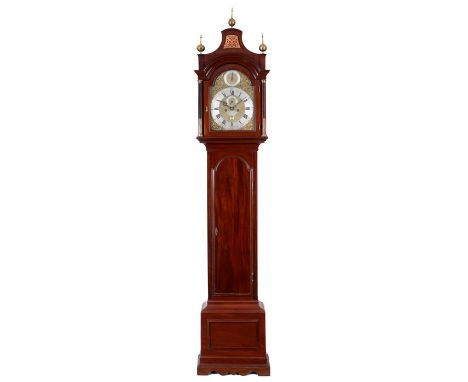 JOSEPH HERRING, LONDON.A GEORGE III MAHOGANY LONGCASE CLOCK with pagoda top and three brass ball finials above arched glazed 