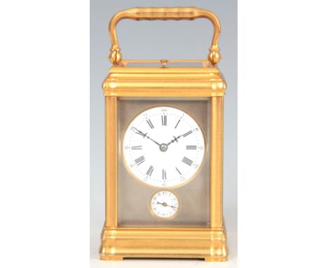 LE ROY &amp; FILS, FRANCE A FINE LATE 19TH CENTURY GORGE CASE GILT BRASS PETITE SONNERIE BOTTOM WIND REPEATING CARRIAGE CLOCK