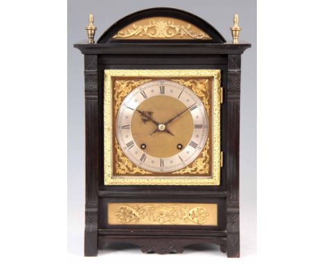 WINTERHALDER &amp; HOFMEIER  A LATE 19TH CENTURY GERMAN QUARTER CHIMING EBONISED BRACKET CLOCK the arched top case having ins
