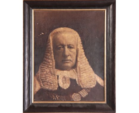 A 19TH CENTURY OIL ON CANVAS Portrait of a Judge - in a later ebonised frame 35cm high 27cm wide.