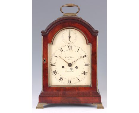 WILLIAM WALL &amp; SON RICHMOND  A GEORGE III FLAME MAHOGANY PAD TOP BRACKET CLOCK the break arch case with brass fish scale 