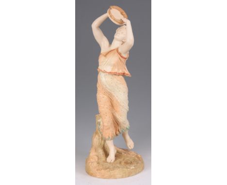 A LARGE ROYAL WORCESTER POLYCHROME FIGURE OF BACCHANTE MODELLED BY JAMES HADLEY stamped in green, dated 1899 and numbered 144