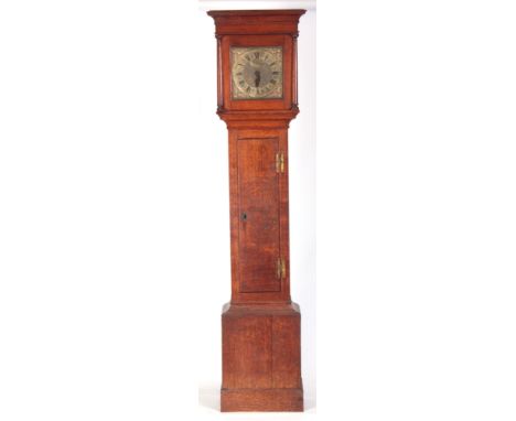 BARTHO: CREW AN 18TH CENTURY OAK 30 HOUR LONGCASE CLOCK with 10" brass dial, spandrels and engraved chapter ring enclosing a 